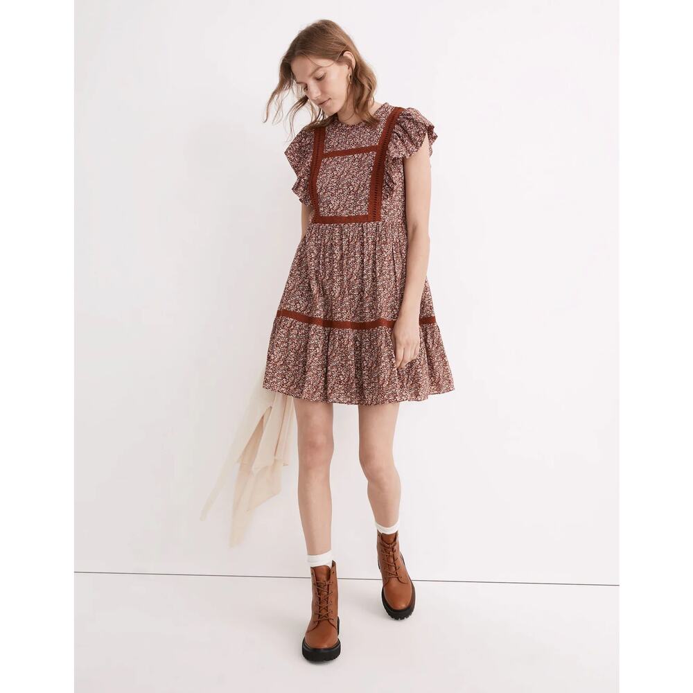 Madewell Floral Midi Dress in Rust and Cream